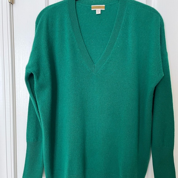 J Crew 100% Cashmere Oversized Boyfriend V-Neck Sweater Emerald Green - Picture 2 of 10